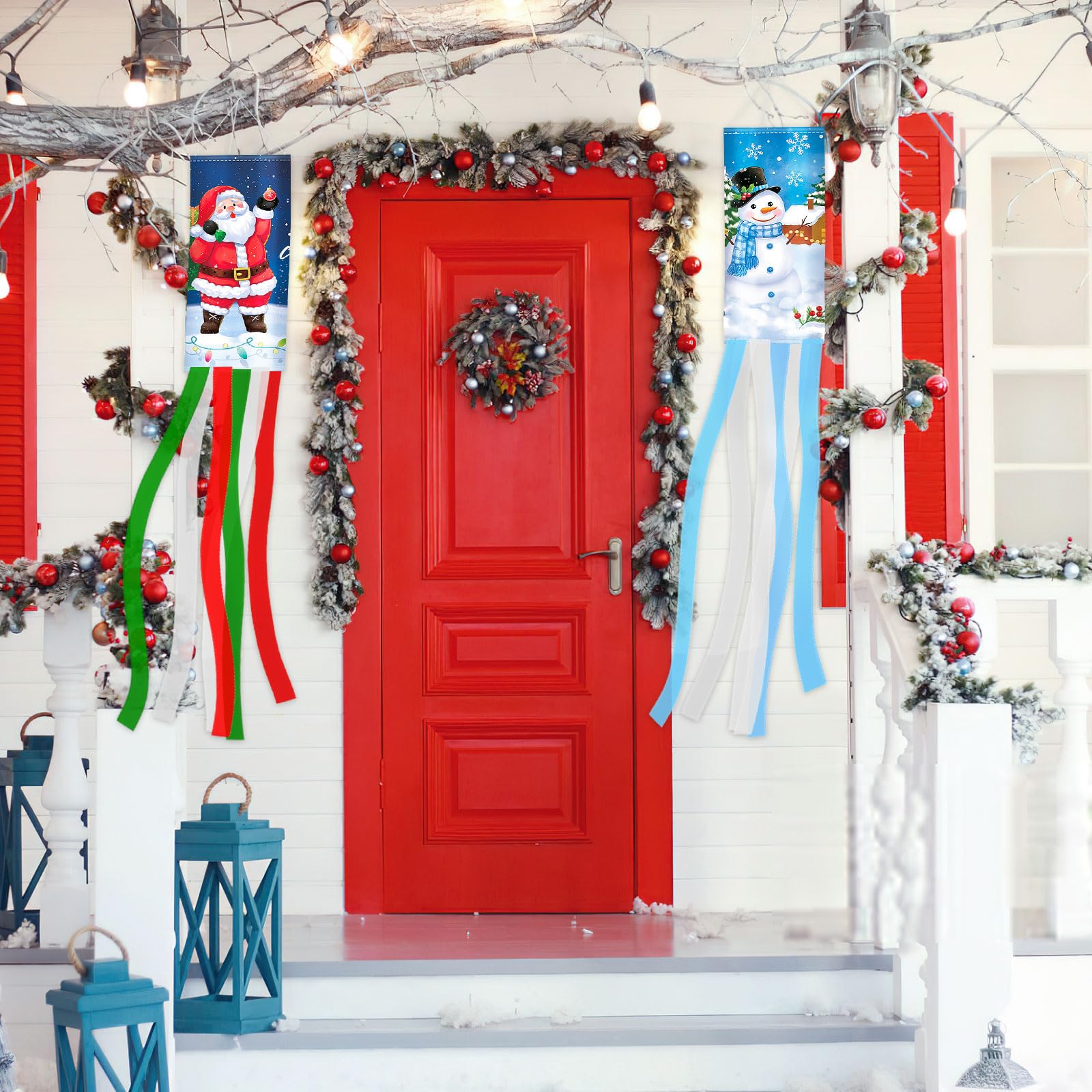 Close-up of NOVWANG Christmas windsock snowman pattern
