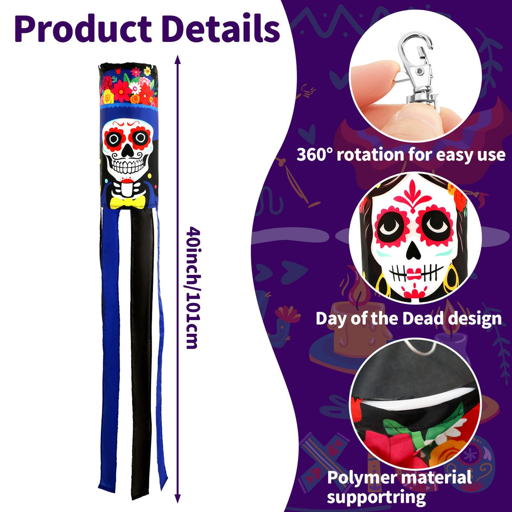 Close-up of NOVWANG Day of The Dead windsock showing vibrant colours
