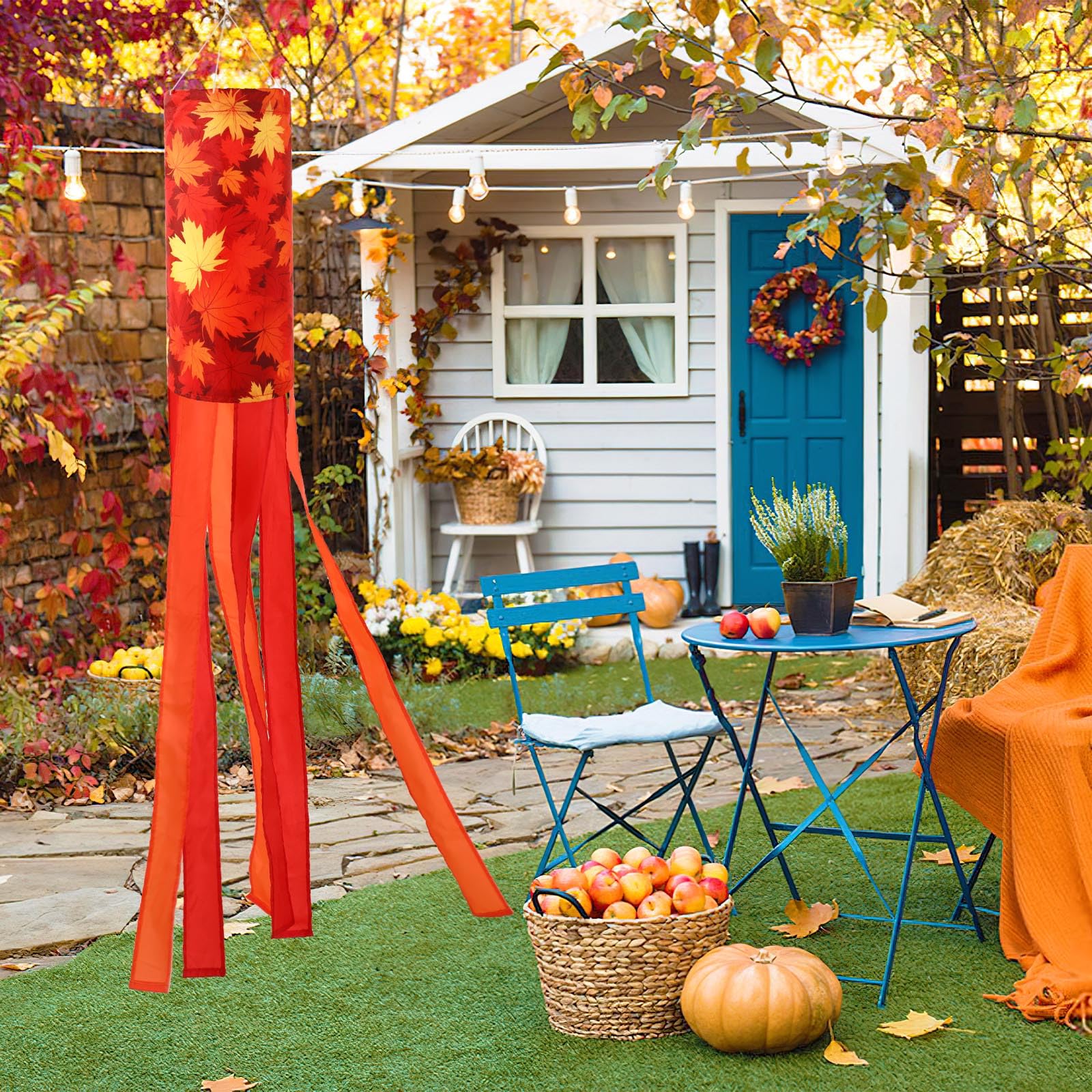 Close-up of NOVWANG pumpkin themed windsock detail