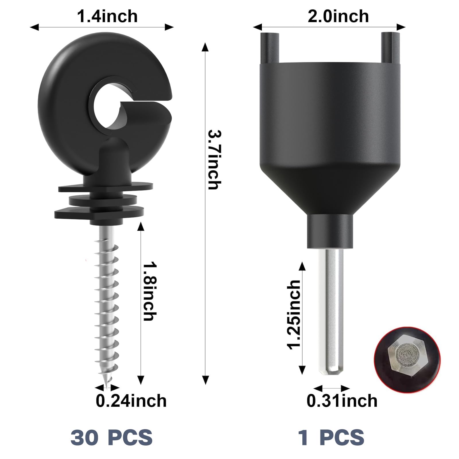 Close-up of NQN electric fence insulator showing screw-in feature