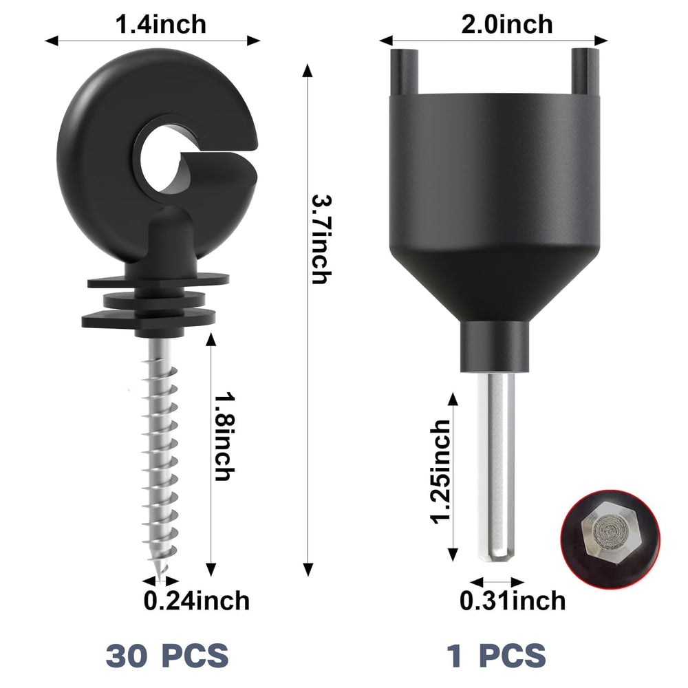 Close-up of NQN electric fence insulator showing screw-in feature