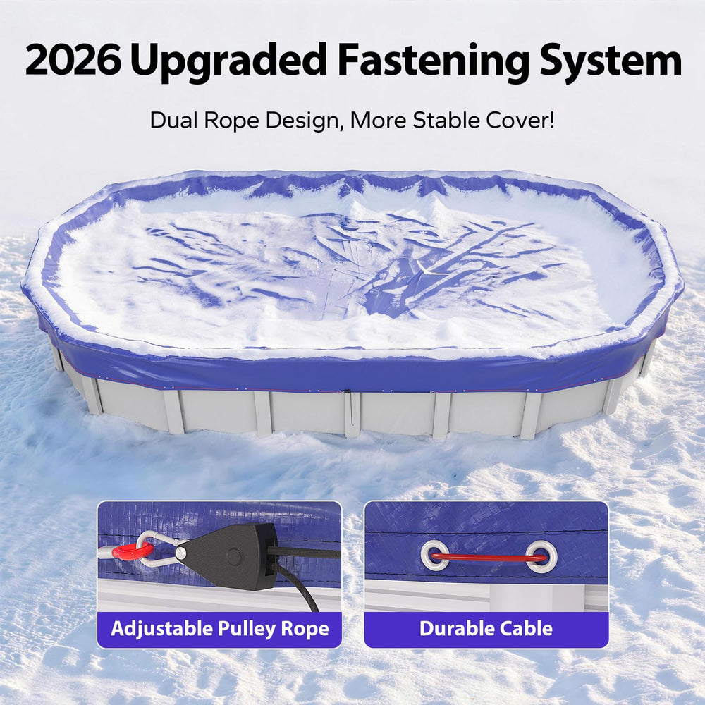 Close-up of nylon rope and steel cable on pool cover