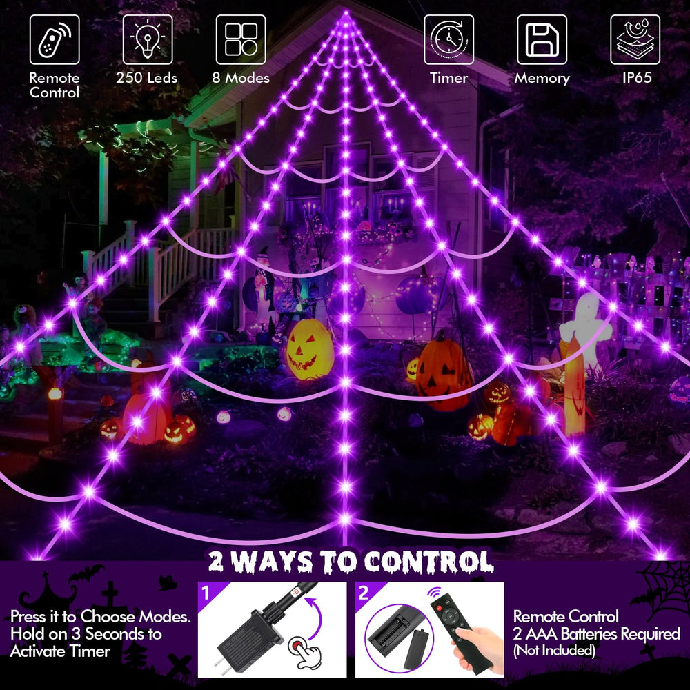 Close-up of OCATO Halloween spider web lights remote control