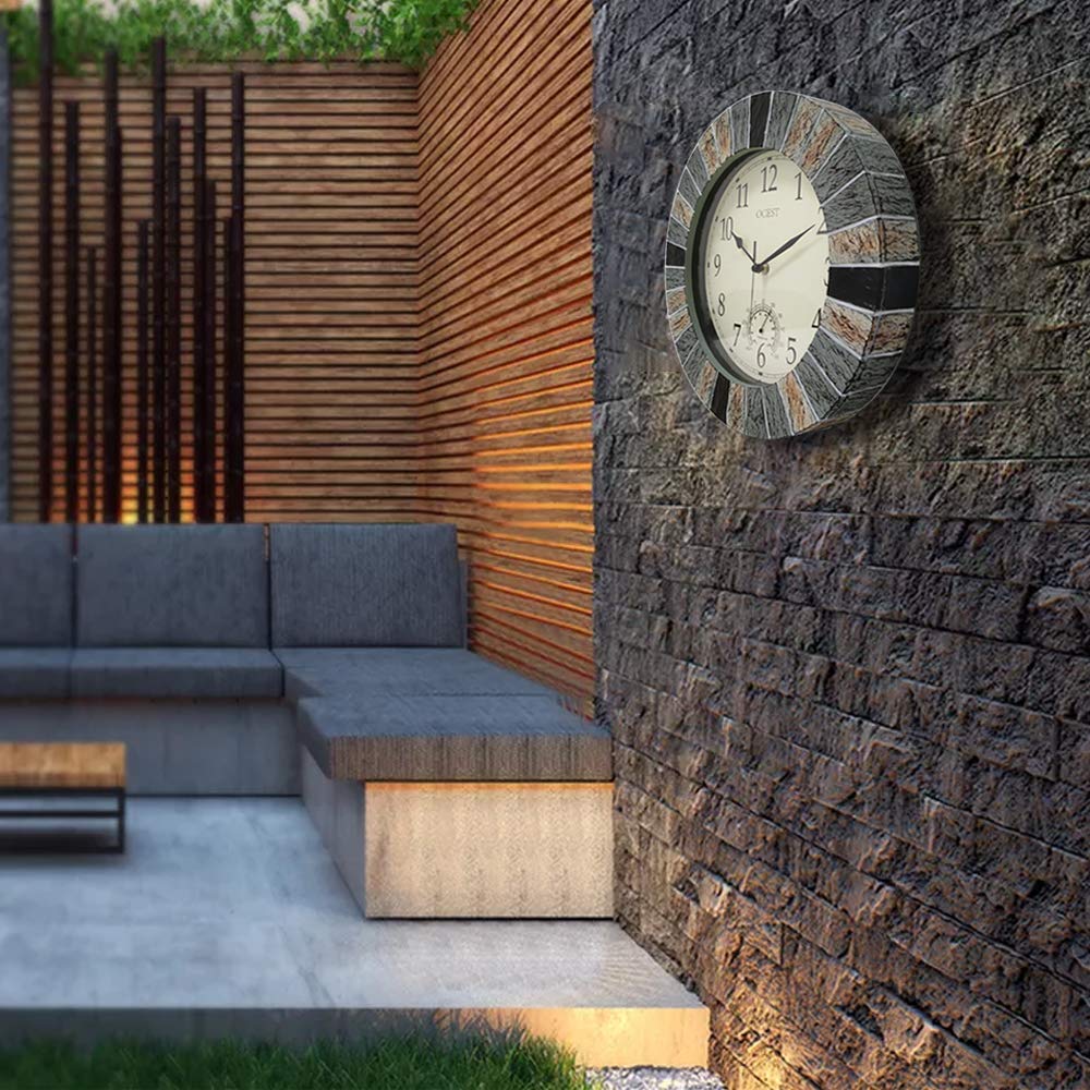 Close-up of OCEST 13 Inch Wall Clock with thermometer