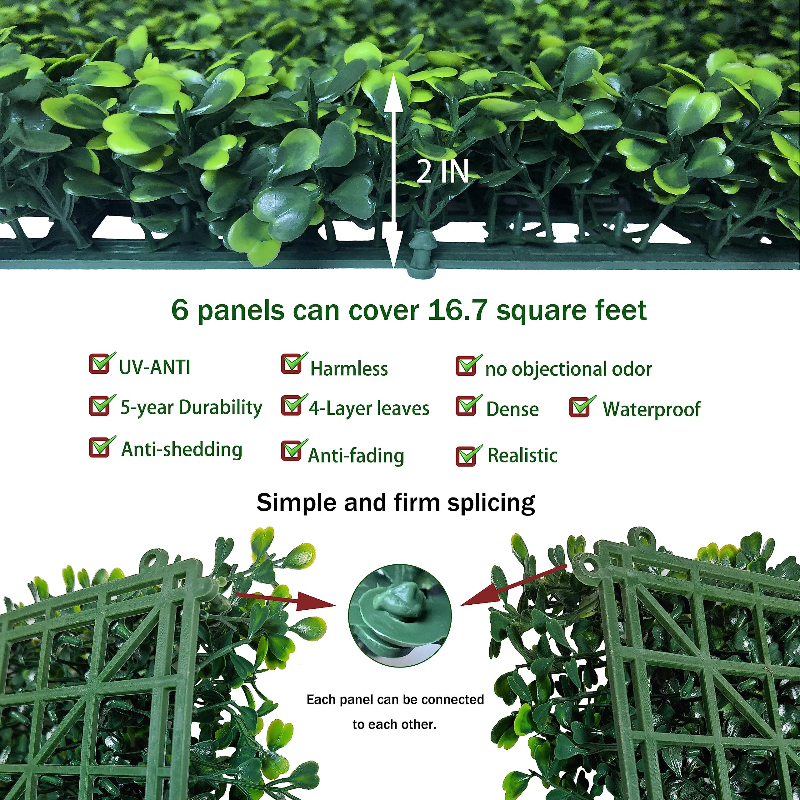 Close-up of ODTORY artificial grass panel showing dense leaves