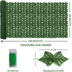 Close-up of ODTORY artificial ivy leaves on privacy screen