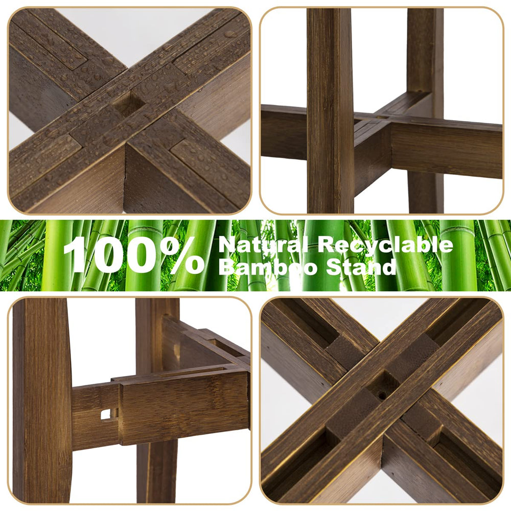 Close-up of OERGKE bamboo plant stand legs for stability
