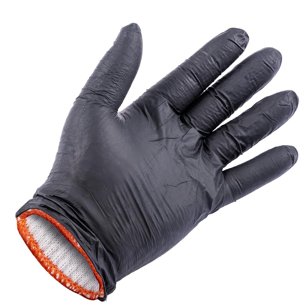 Close-up of Oklahoma Joe's black nitrile gloves stacked