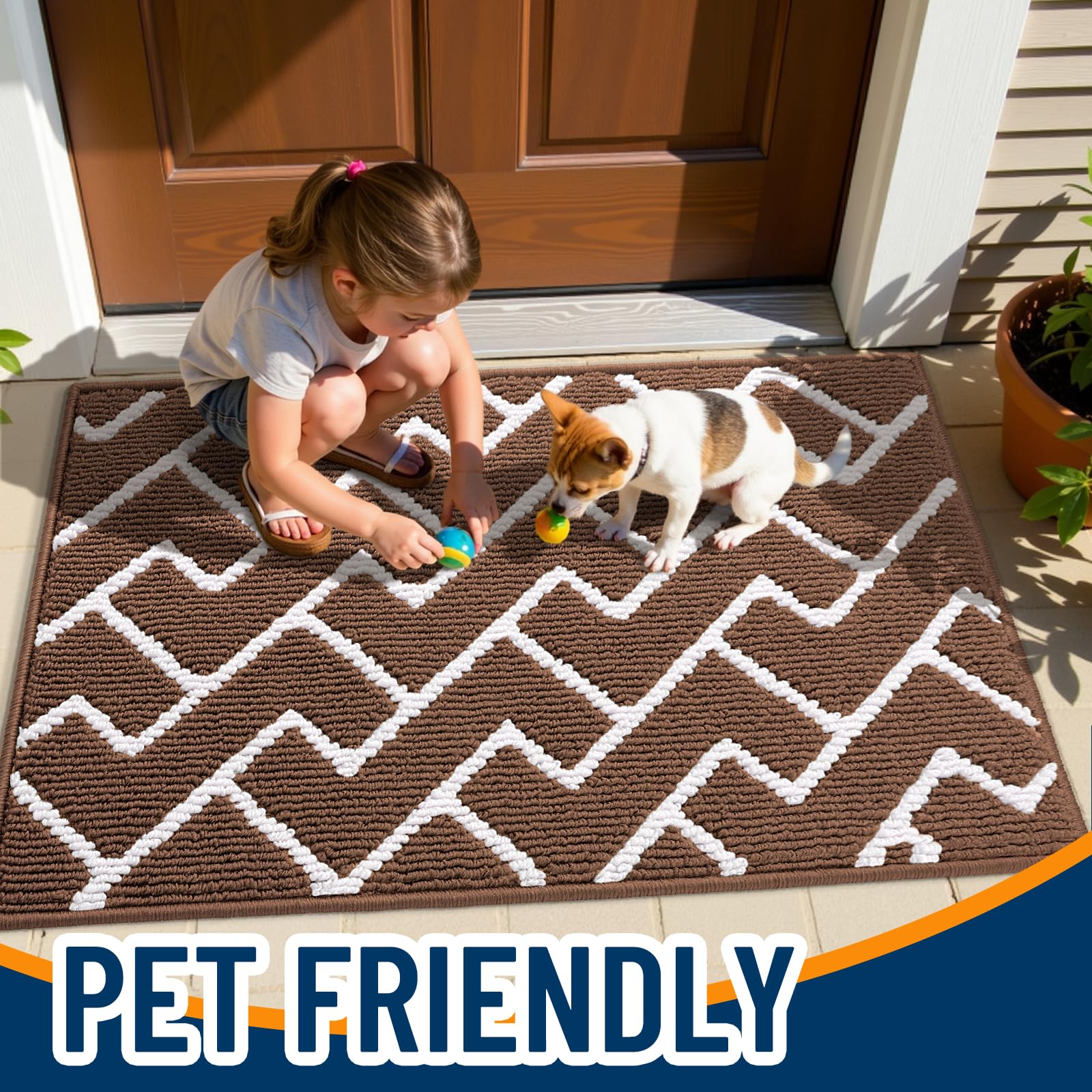 Close-up of OLANLY doormat's geometric pattern