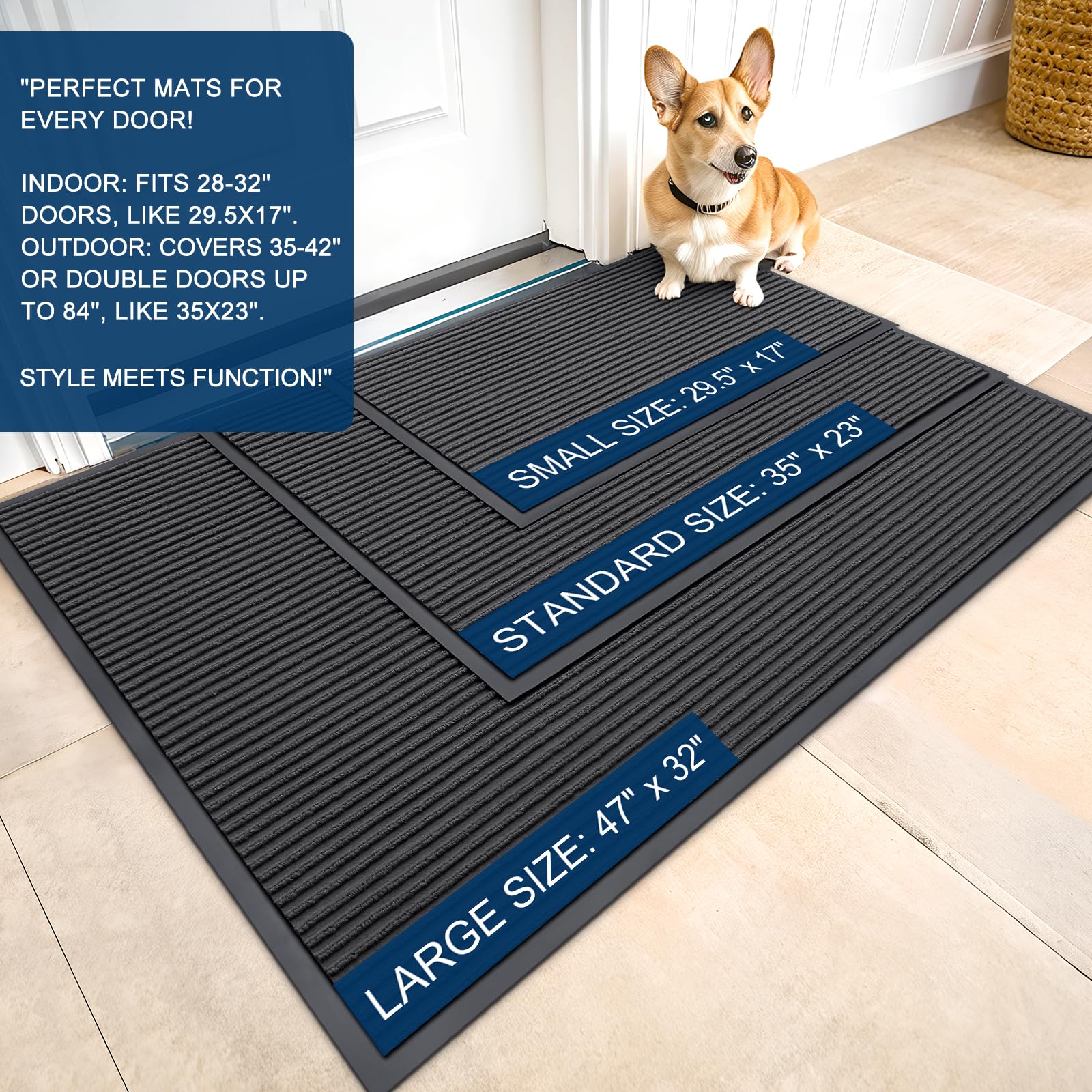 Close-up of OLANLY doormat's stripe pattern
