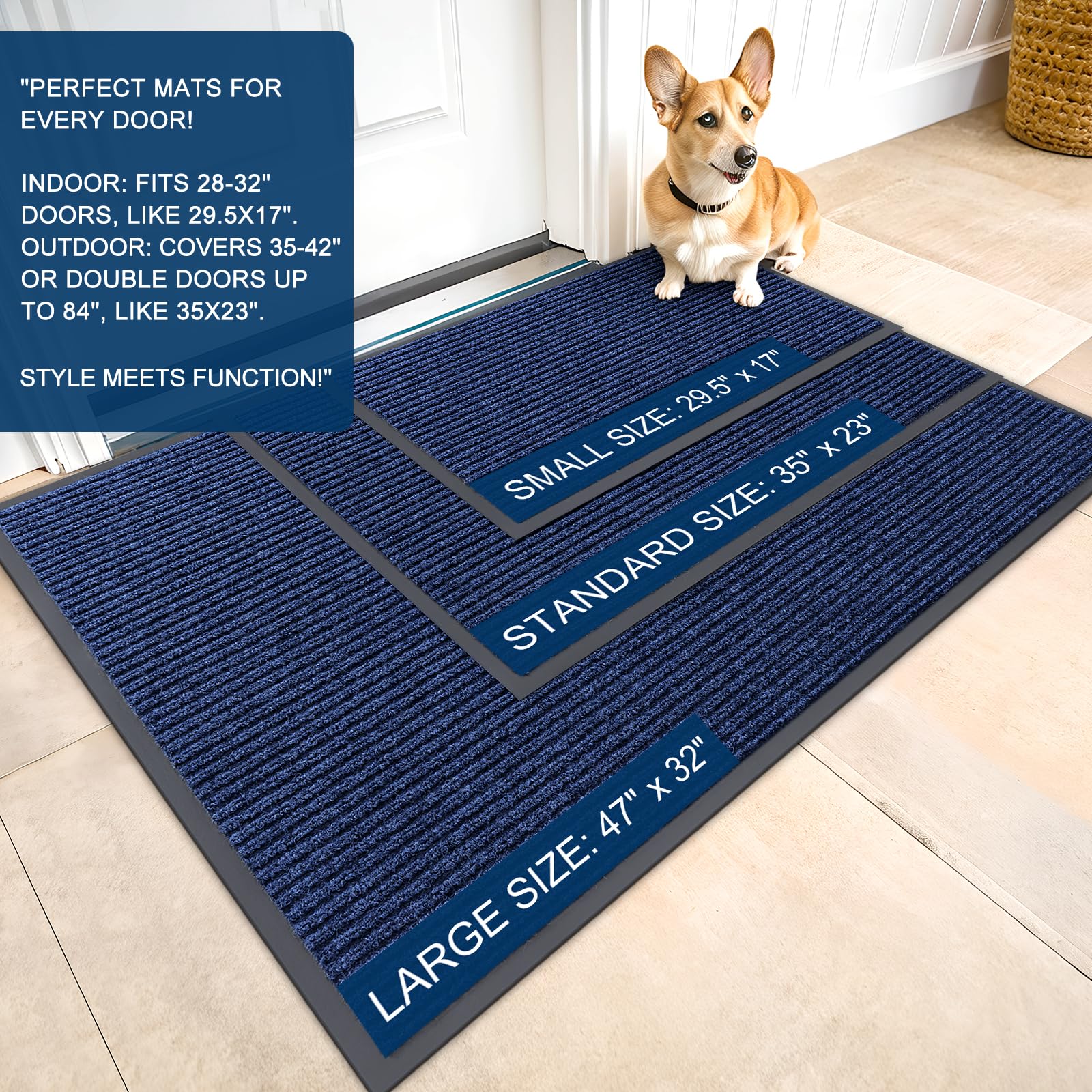 Close-up of OLANLY doormat with modern stripe pattern