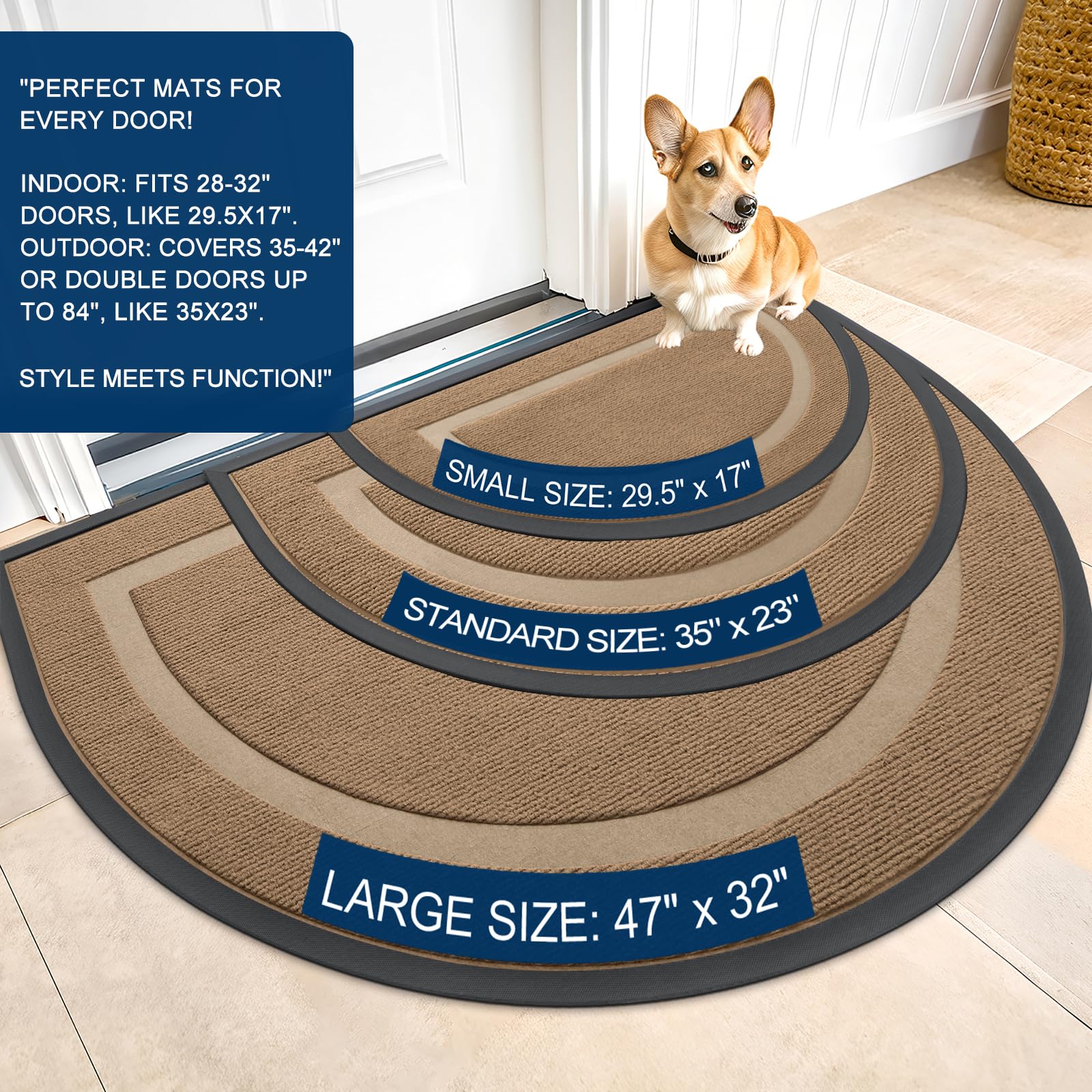 Close-up of OLANLY Half Circle Doormat showing rubber backing