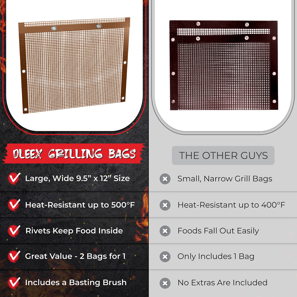 Close-up of OLEEX grilling bags showing heavy-duty material