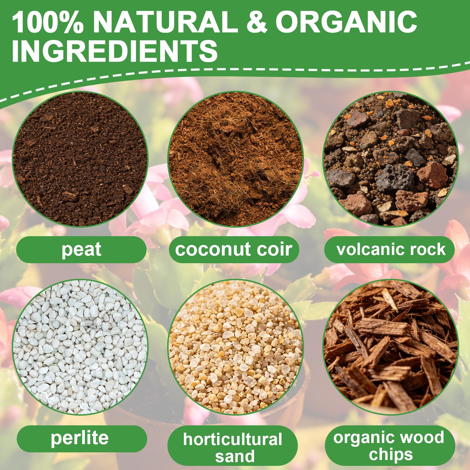 Close-up of Omitgoter Christmas Cactus Soil ingredients