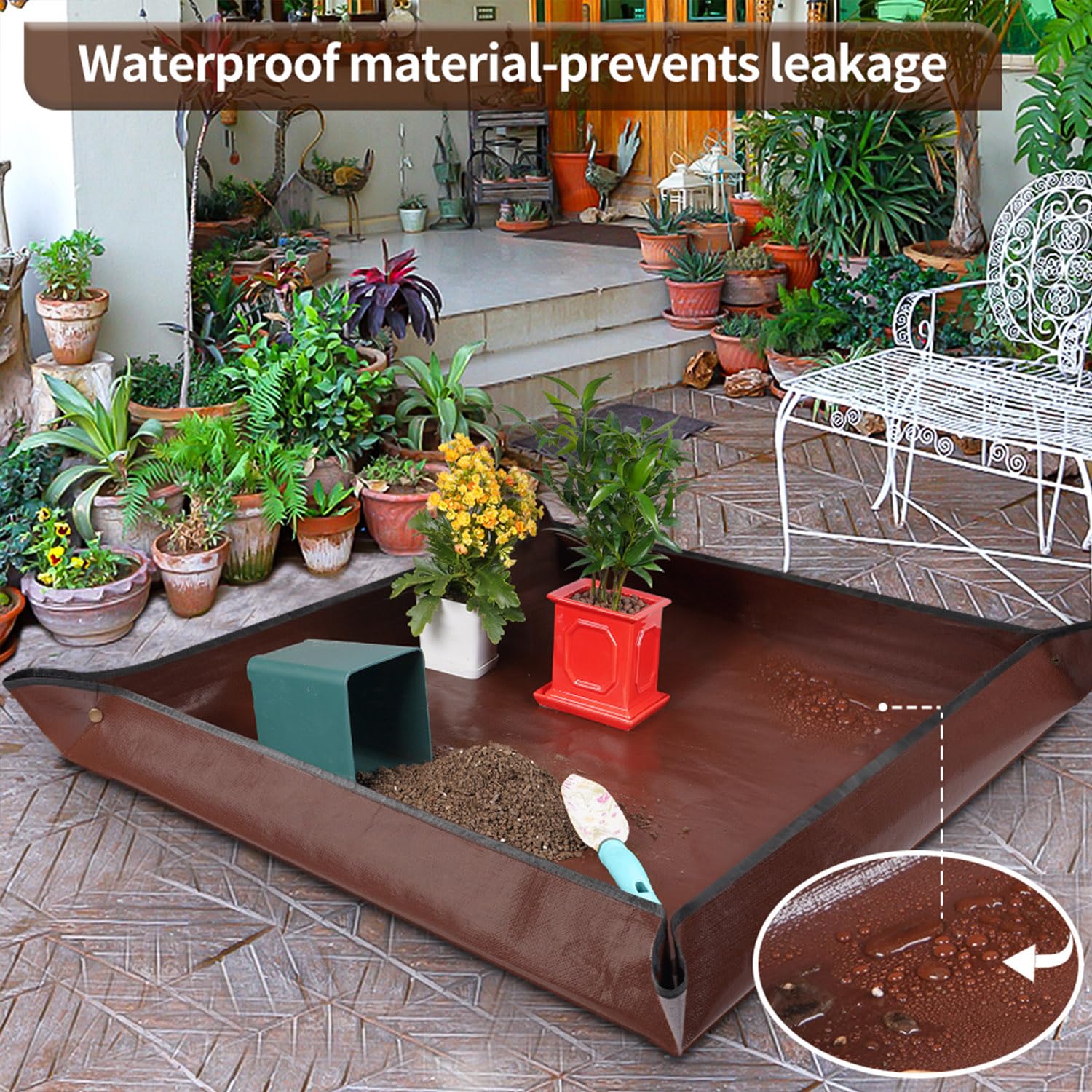 Close-up of Onlysuki potting mat corner with copper buckle