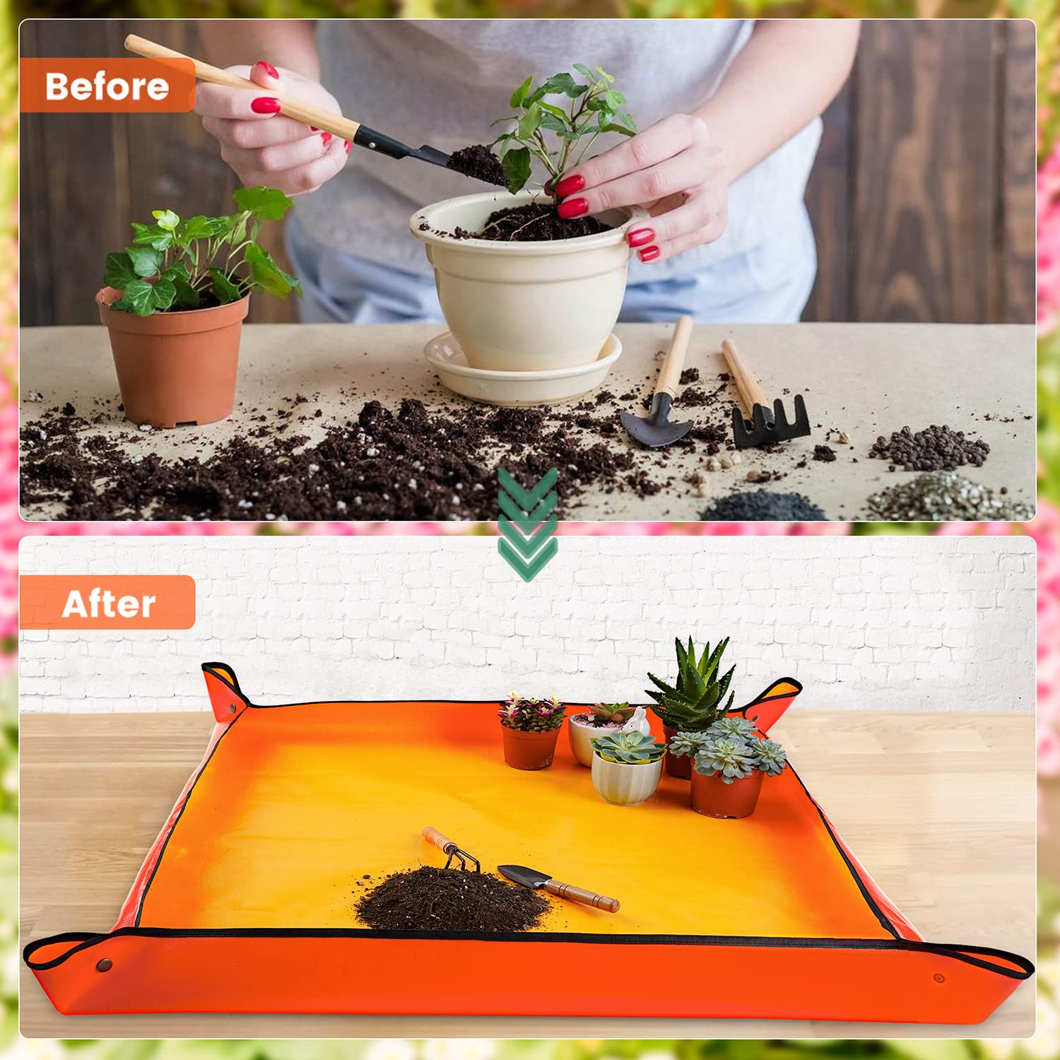 Close-up of Onlysuki Repotting Mat showing waterproof fabric
