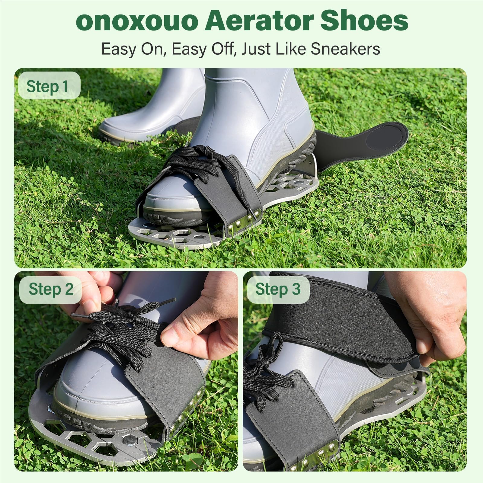 close-up of onoxouo Lawn Aerator Shoes showing hollow base