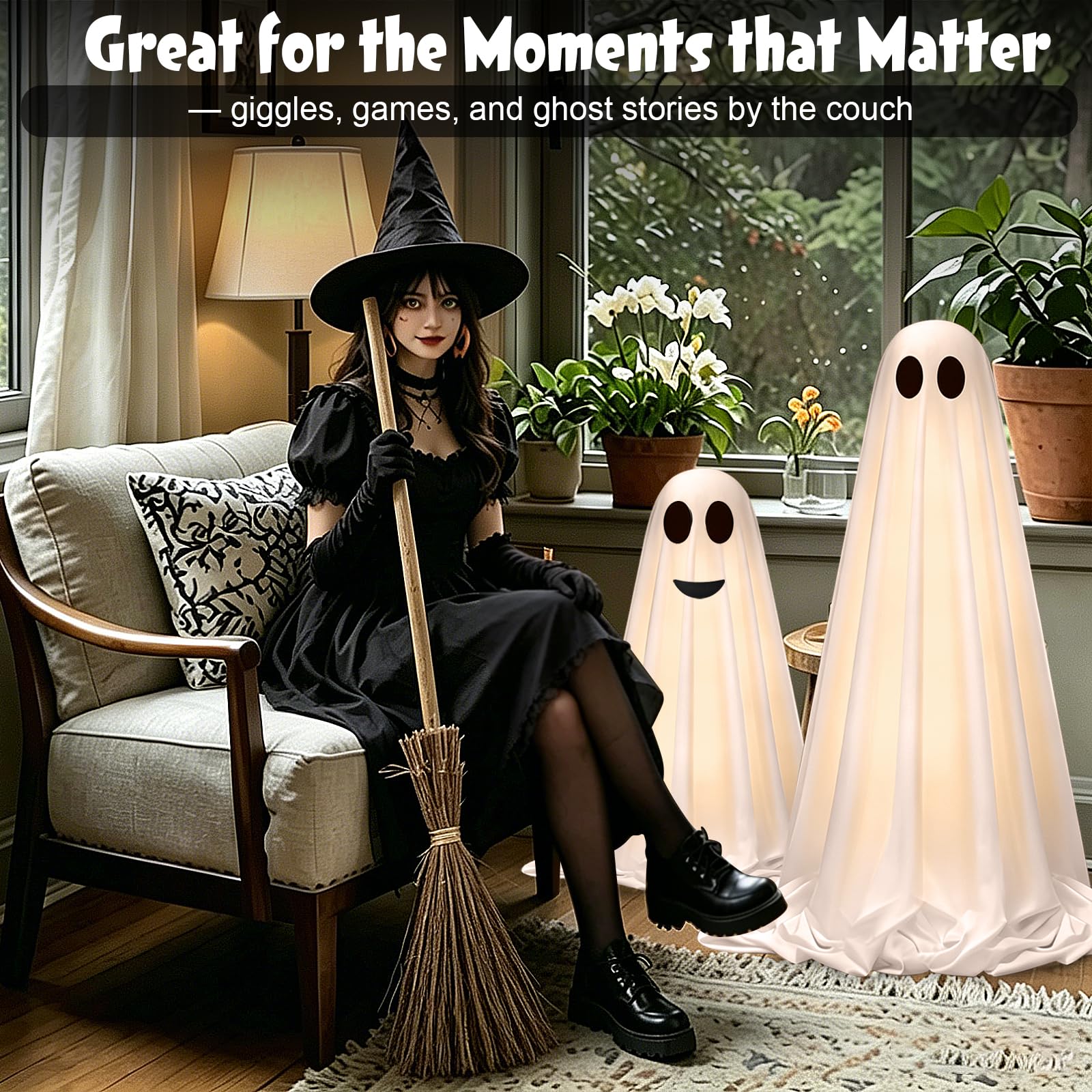 Close-up of OOBILA light up ghost with adjustable stand