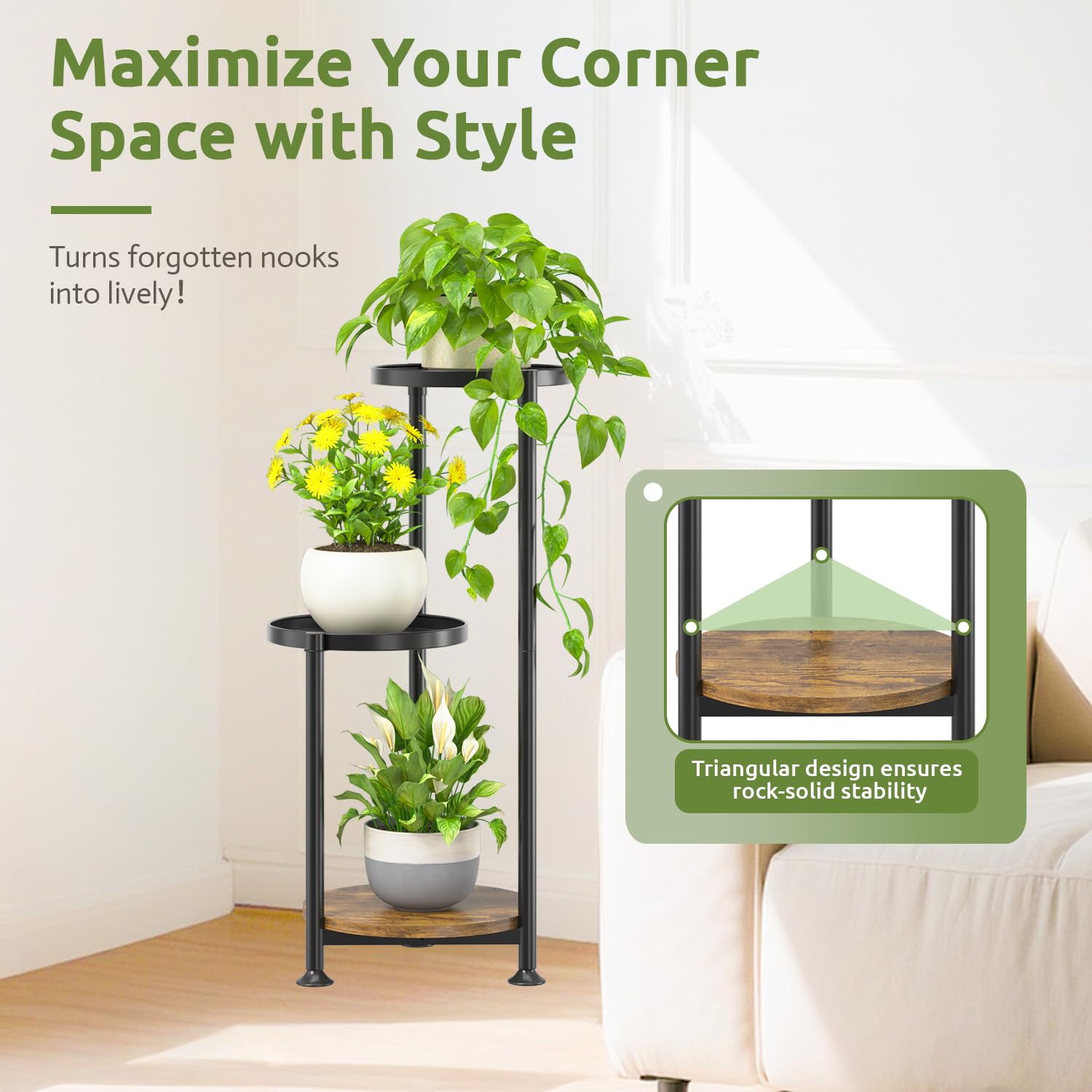 Close-up of Oppro 3 Tier Plant Stand metal frame