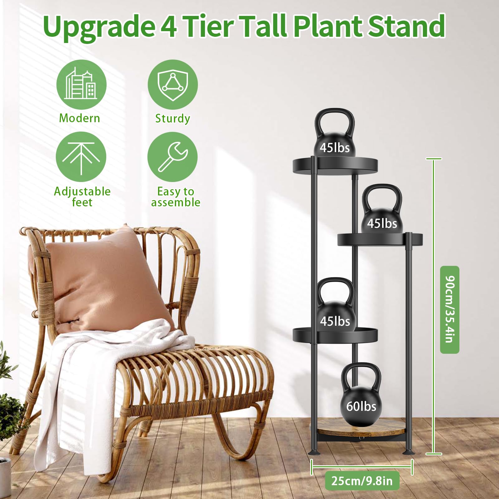 Close-up of Oppro Plant Stand metal tray with plants