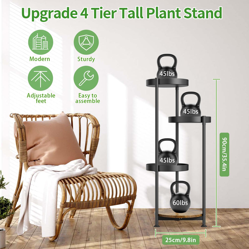 Close-up of Oppro Plant Stand metal tray with plants