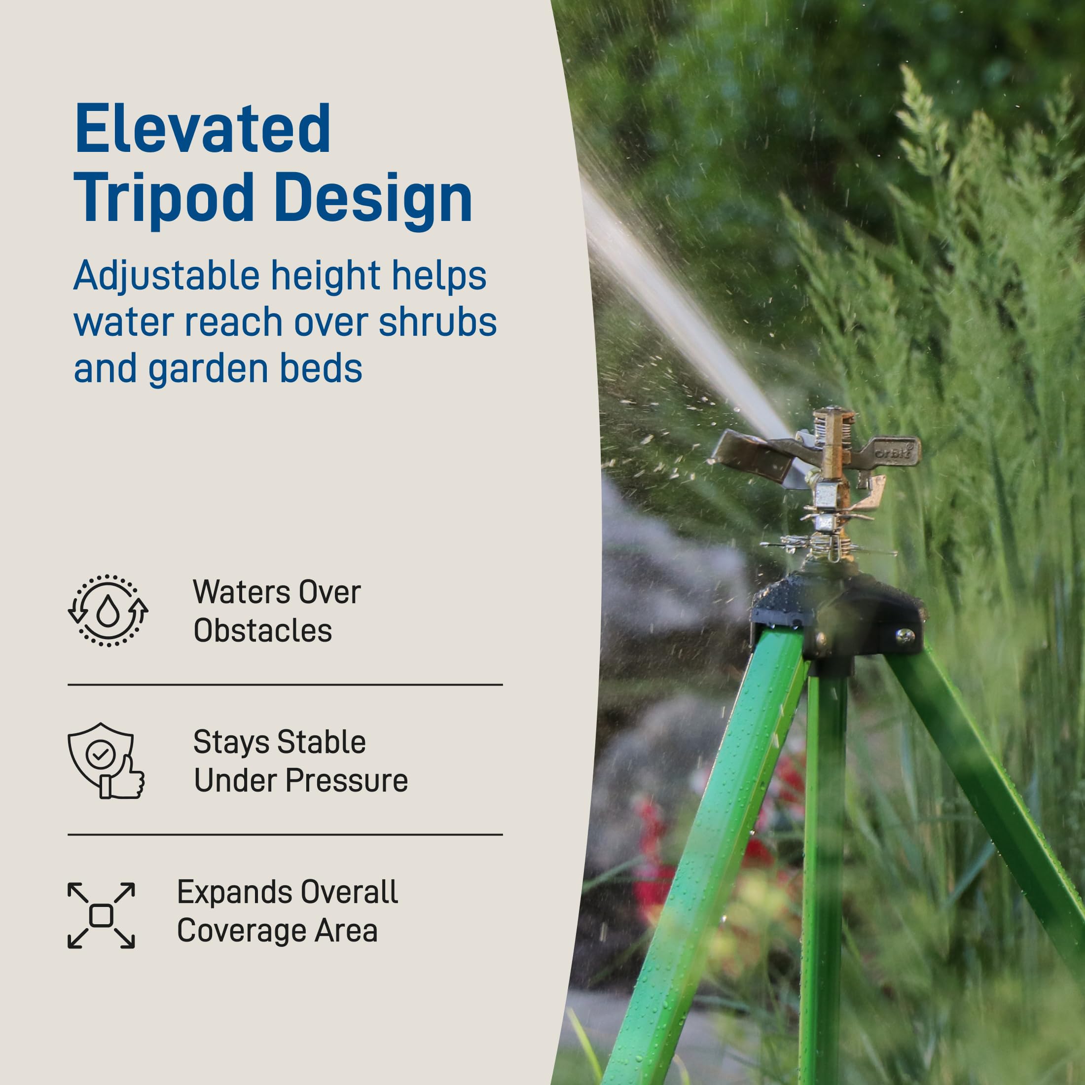Close-up of Orbit Tripod Zinc Impact Sprinkler nozzle