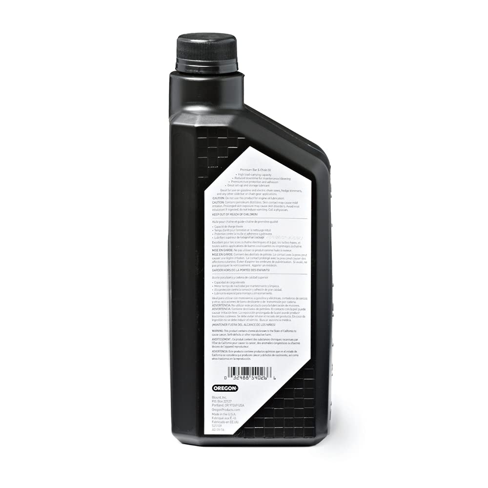 Close-up of Oregon Bar & Chain Oil 1 Quart bottle
