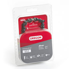 Close-up of Oregon chainsaw chain showing drive links