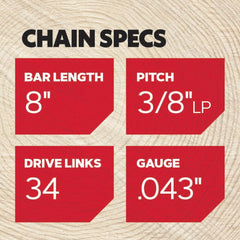 Close-up of Oregon Chainsaw Chain showing LubriTec oiling system