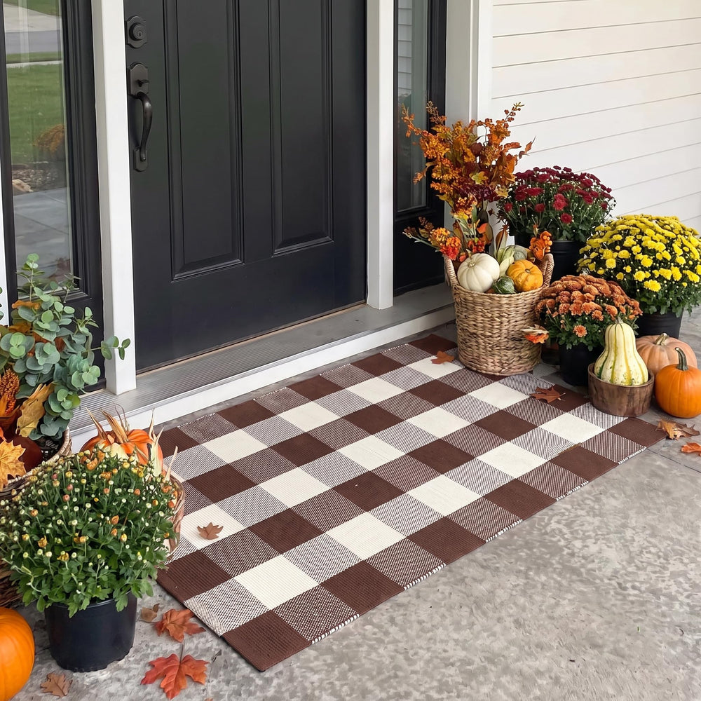 Close-up of Ouddy Mode Fall Door Mat fabric texture, showcasing cotton and polyester blend