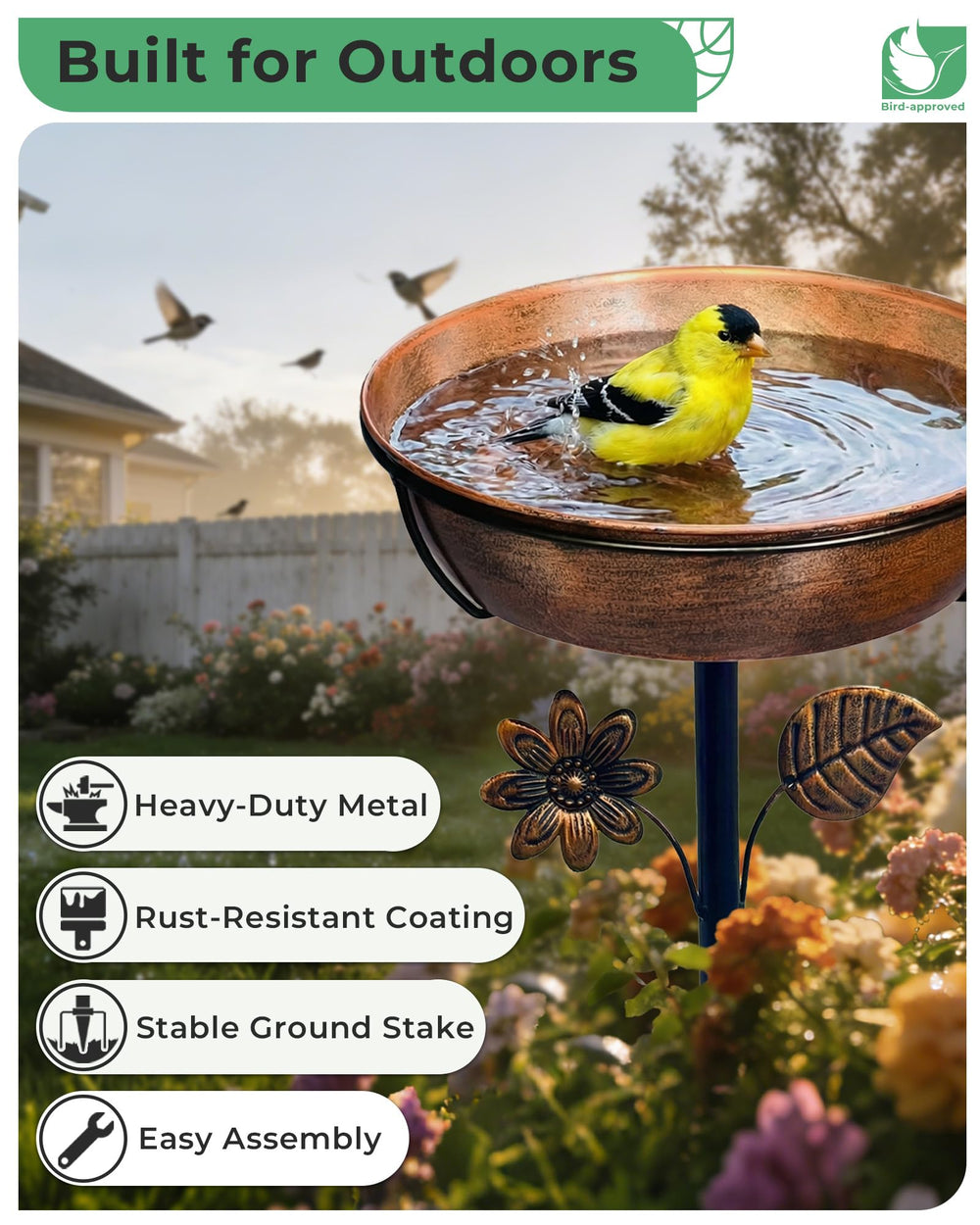Close-up of OUISJYER Bird Bath bowl showing depth