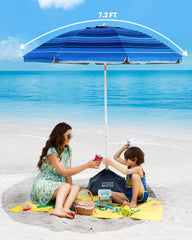 Close-up of OutdoorMaster beach umbrella pole and sandbag