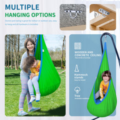 Close-up of OUTREE Kids Pod Swing Seat hanging from a tree