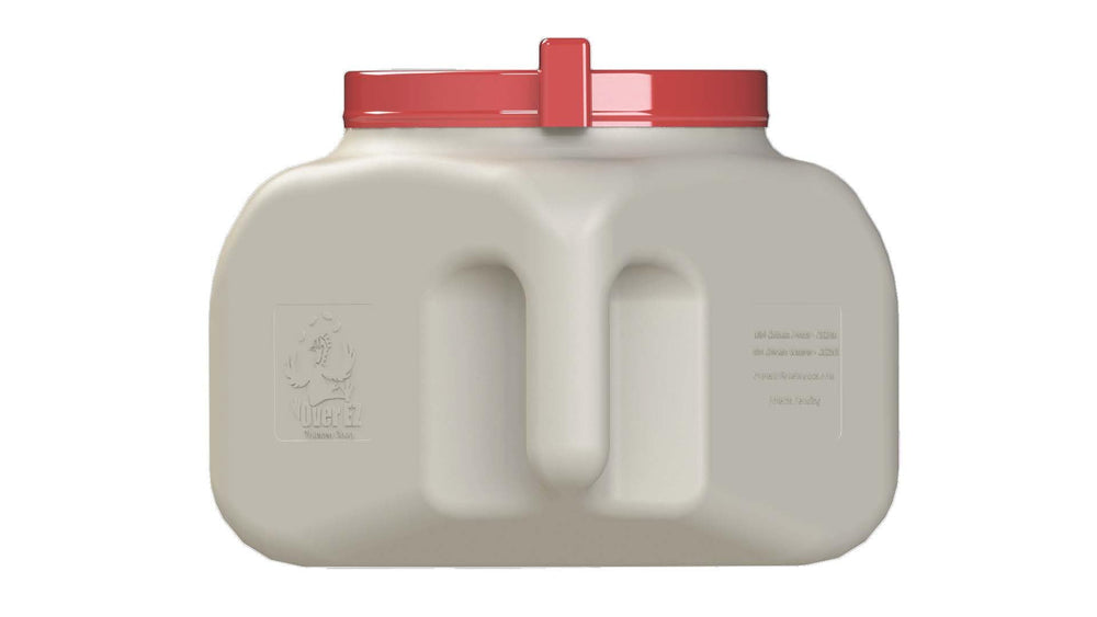Close-up of OverEZ Compact Chicken Waterer lid with de-icer cord