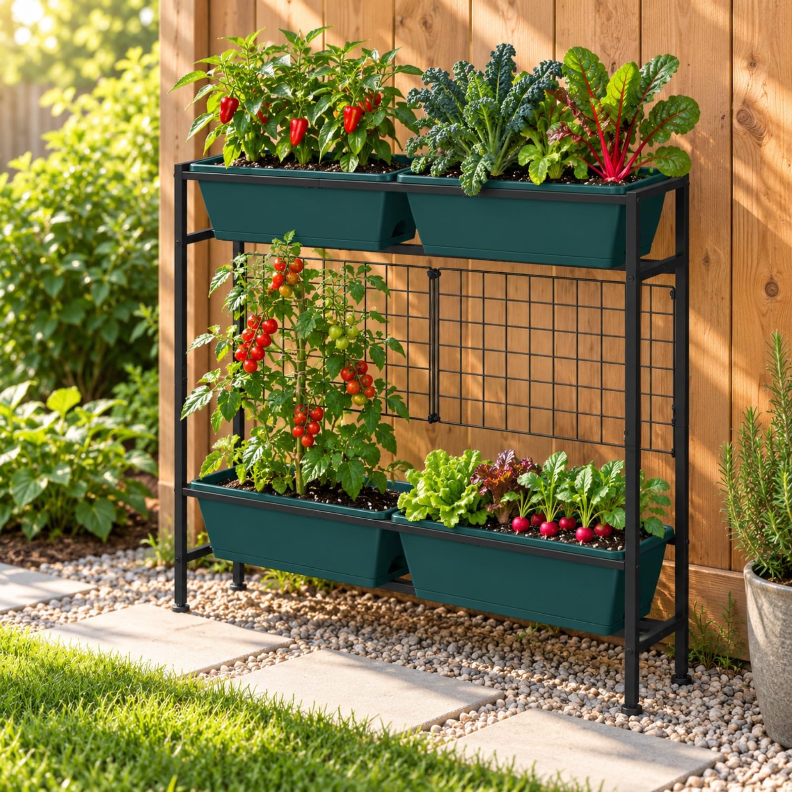 Close-up of OYEAL Raised Garden Bed drainage tray