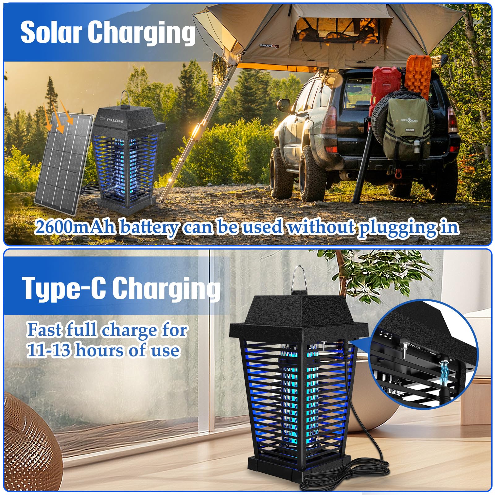 Close-up of PALONE Solar Bug Zapper's electric grid
