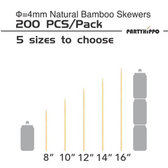 Close-up of PARTYHIPPO bamboo skewer thickness and texture