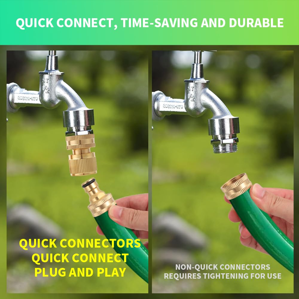 Close-up of PELTEFLU brass water hose quick connect fittings