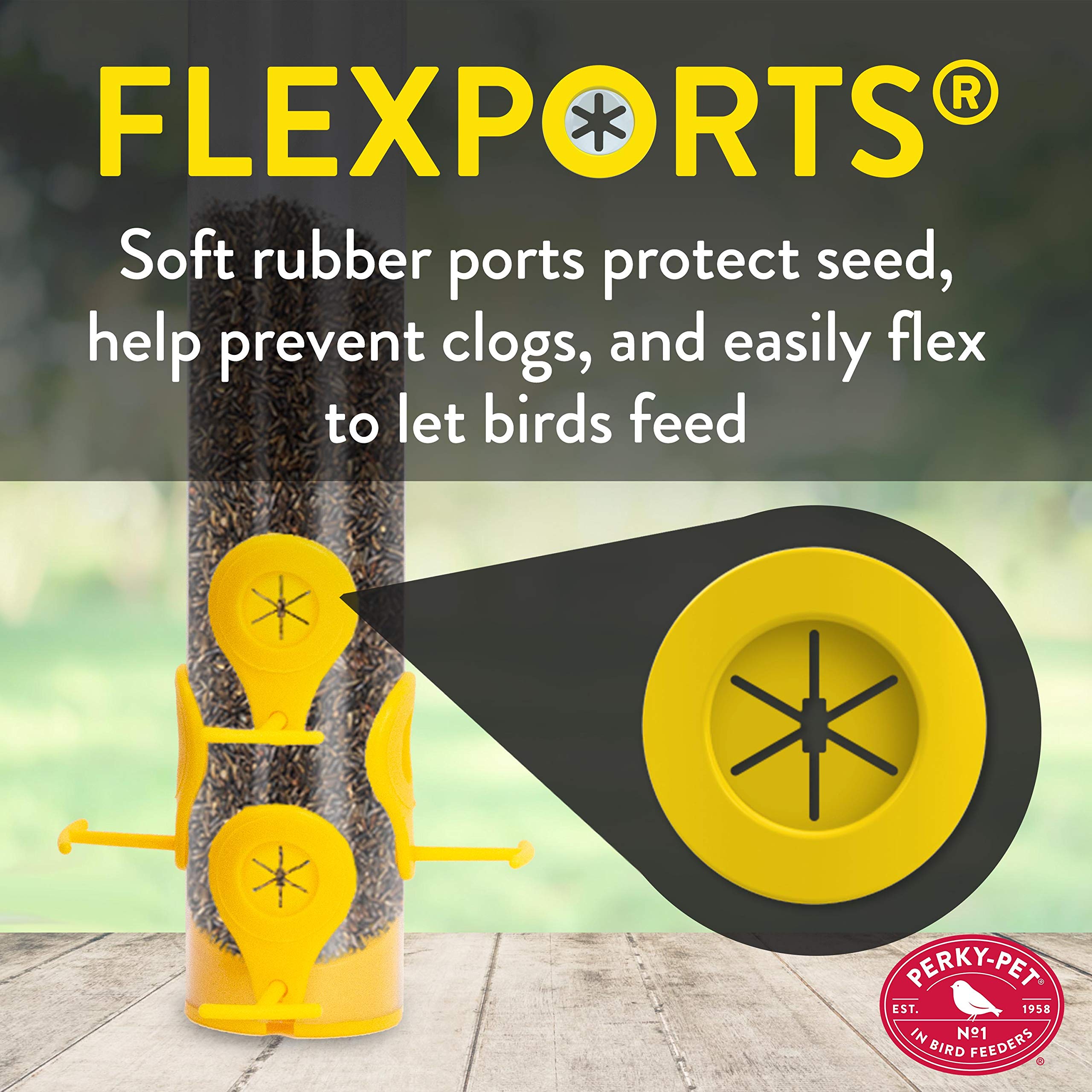 Close-up of Perky-Pet Finch Feeder flexible rubber port cover