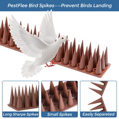Close-up of PestFlee bird spikes showing adjustable sections