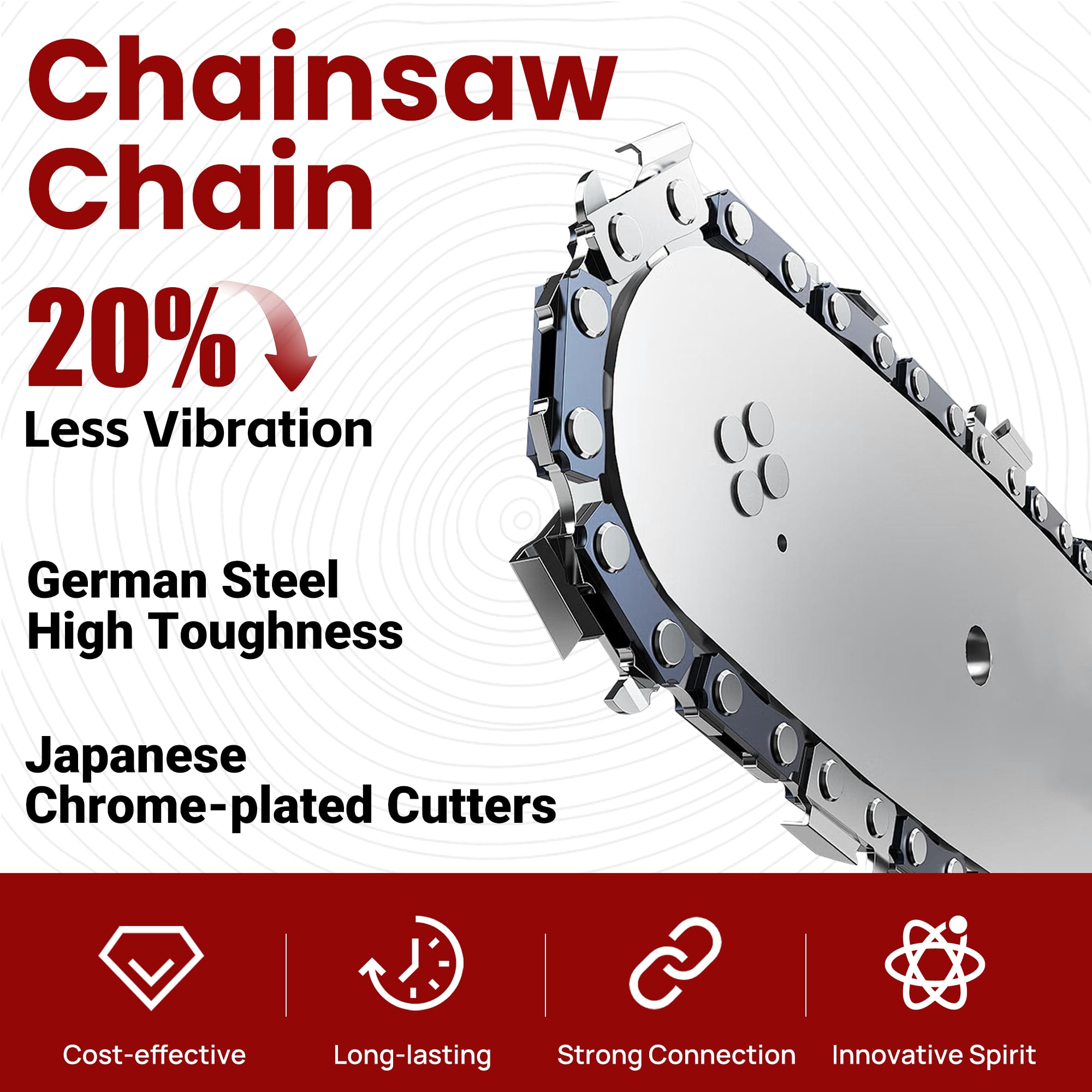 Close-up of PETOX chainsaw chain showing 52 drive links