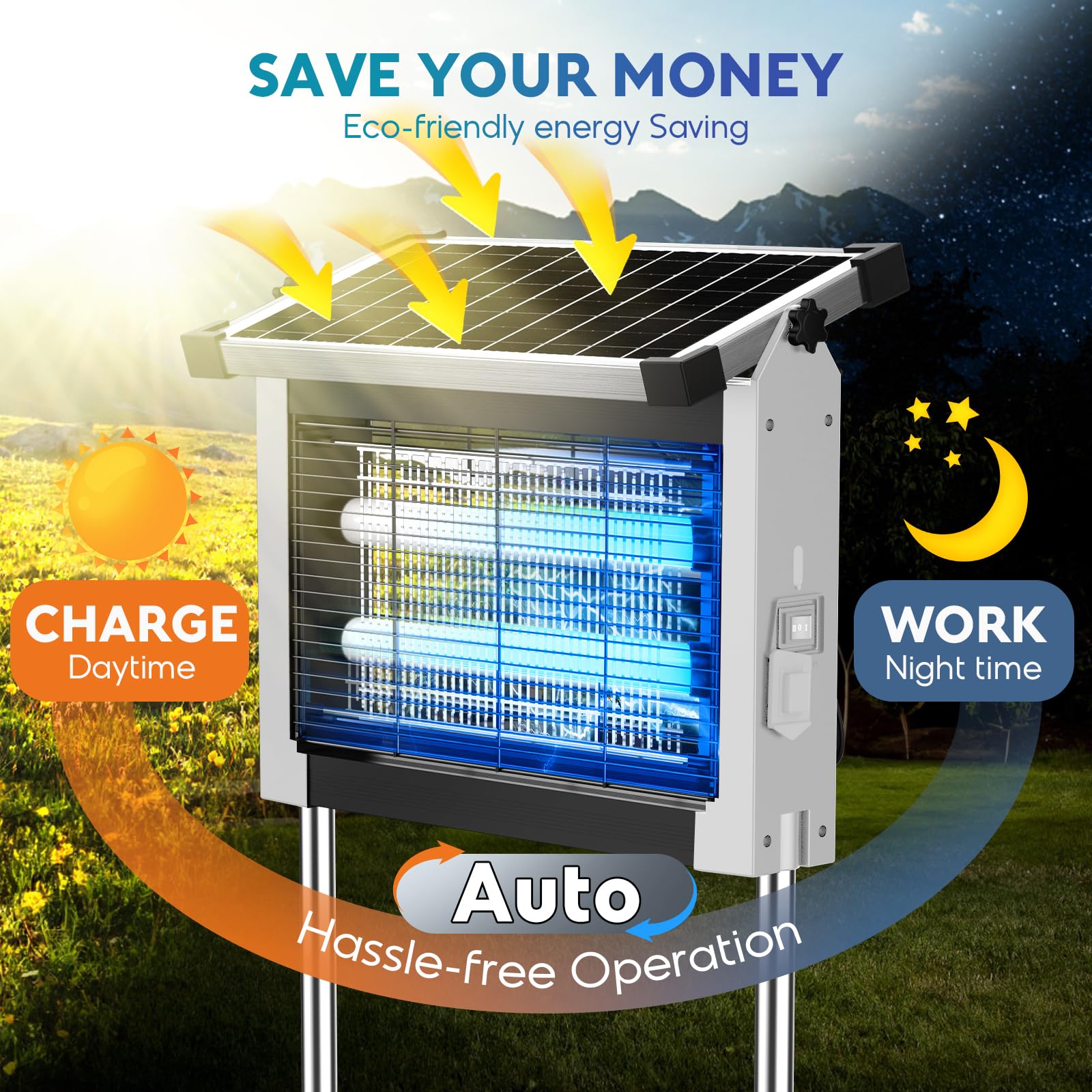 Close-up of PhatroyYee Solar Bug Zapper electric grid