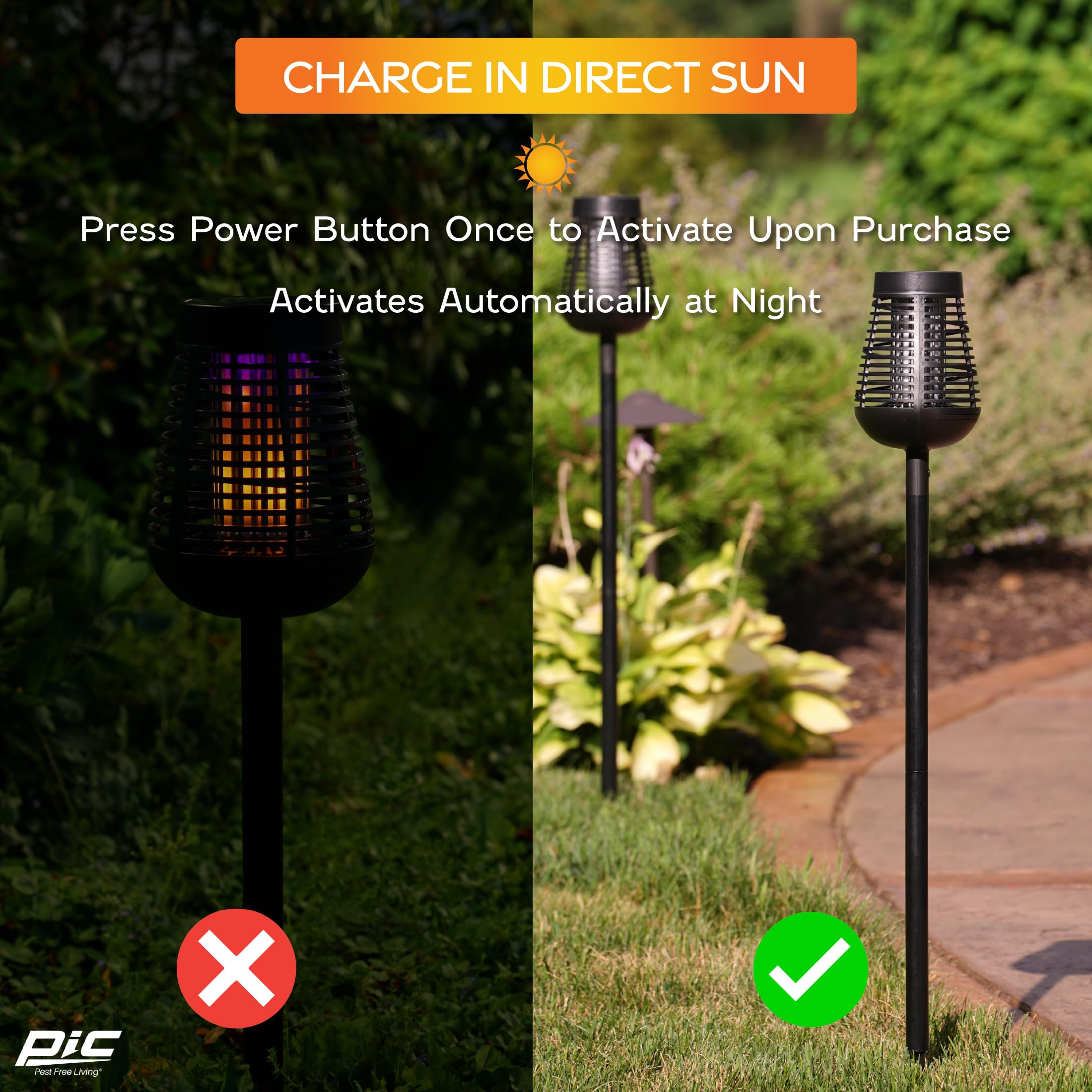 Close-up of PIC Solar Insect Killer Torch with UV LED light