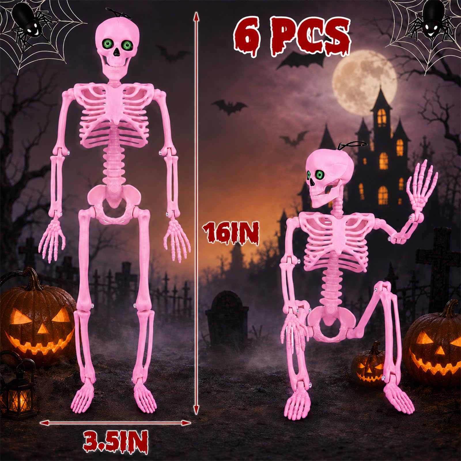 Close-up of pink skeleton's eyes and joints