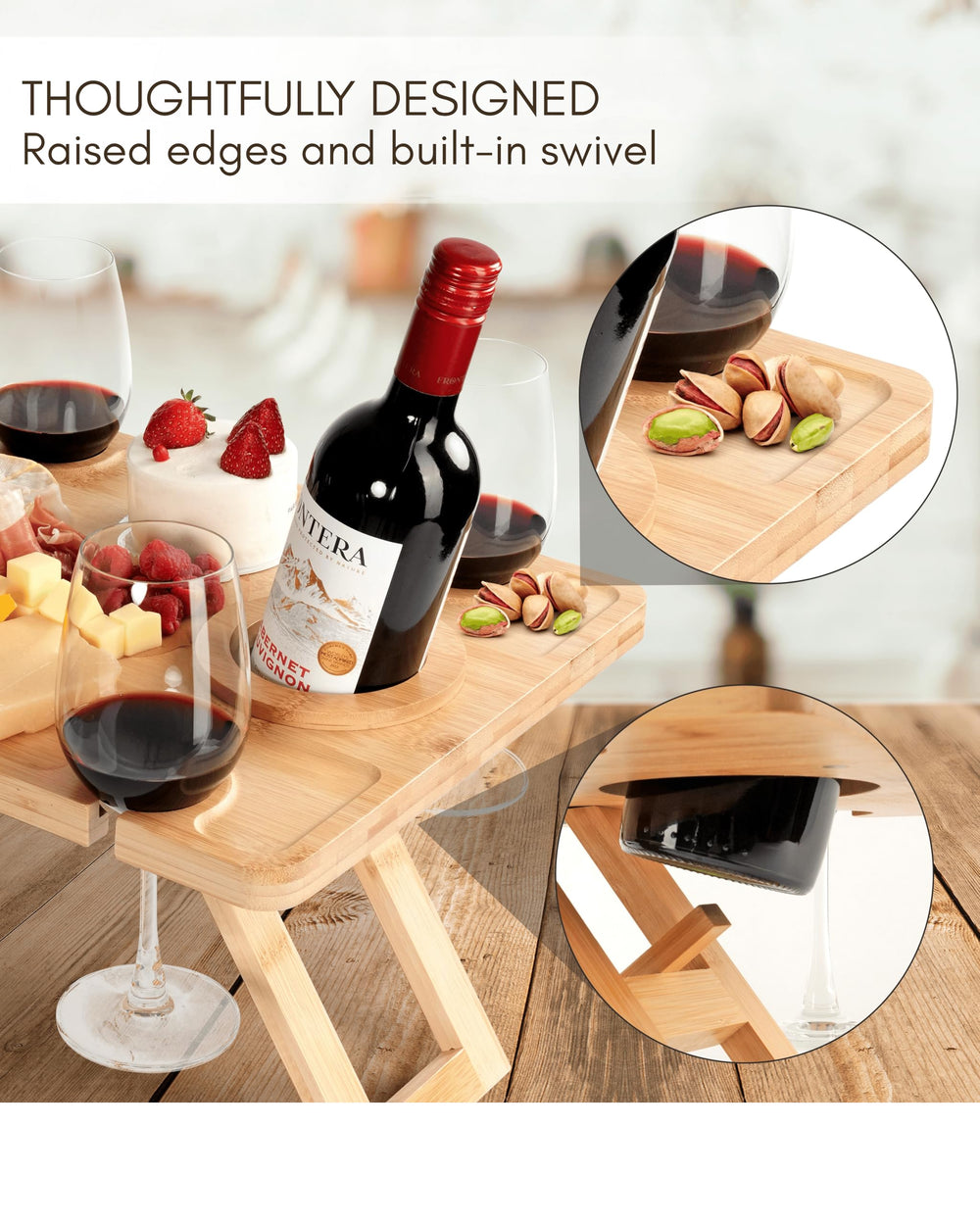 Close-up of Piticco picnic table wine glass holders