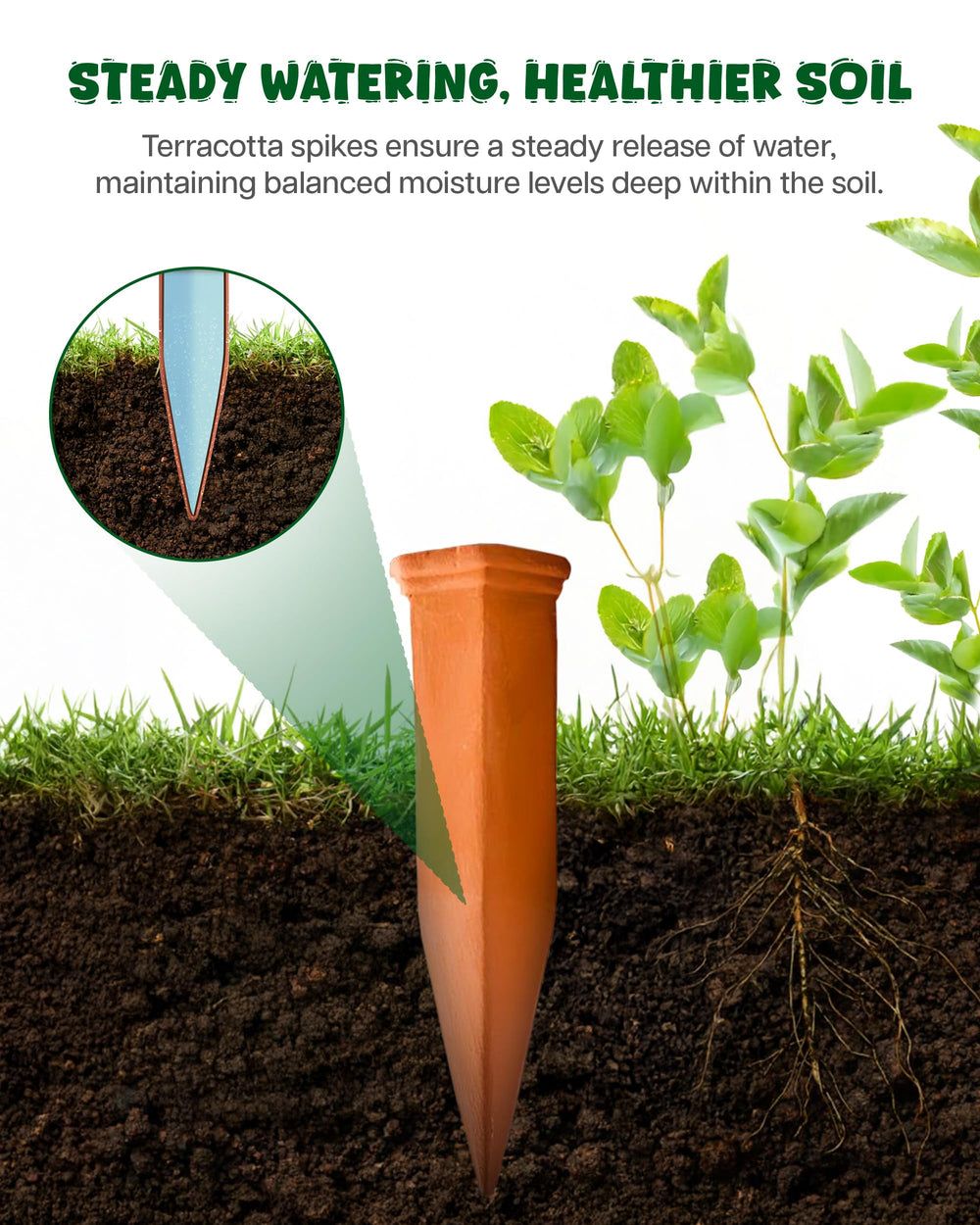 Close-up of PlanKKers terracotta watering spike