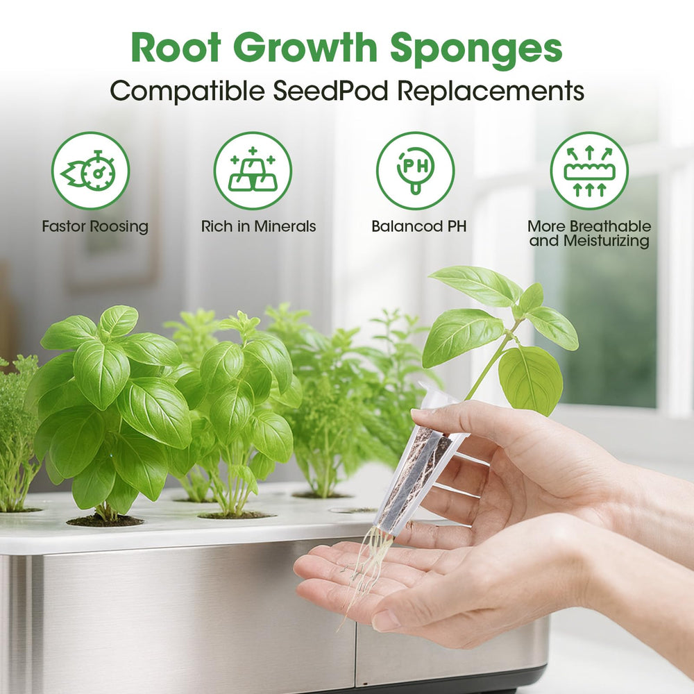 Close-up of PlantaPulse hydroponic sponges and grow baskets