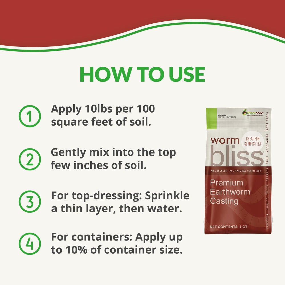 Close-up of Plantonix Worm Bliss label showing organic certification