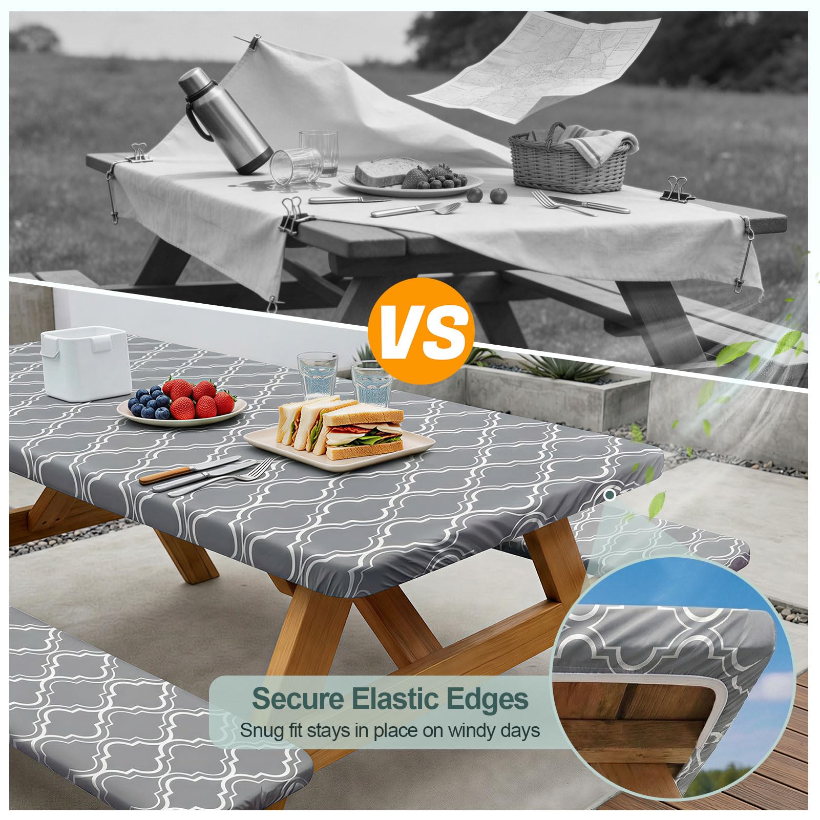 Close-up of Play Tailor Picnic Table Cover's unique pattern