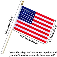 Close-up of PNIOTAIN 8x12 inch American flag with rounded spear top